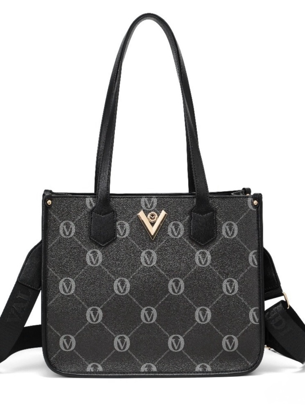 Valentino Orlandi Celine Black Patterned Tote Bag with Gold Accent